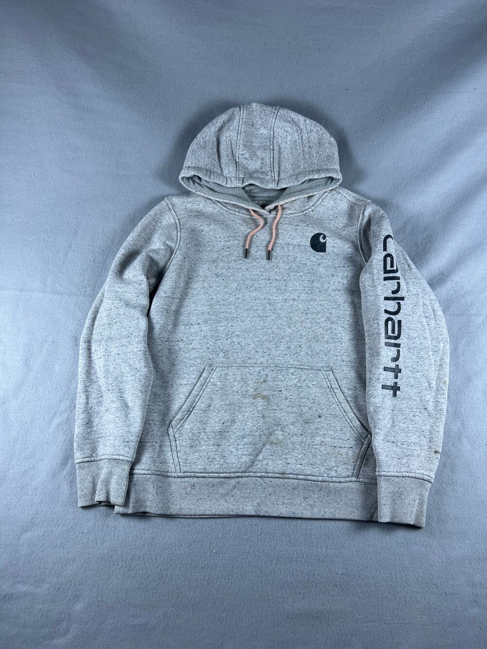 Carhartt Hoodie Youth L Speckled Gray Sleeve Graphic Logo Relaxed Fit Sweatshirt
